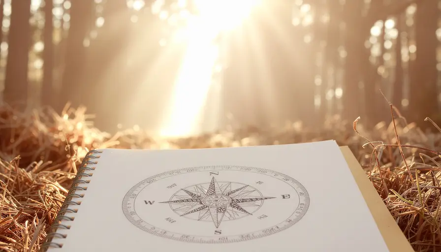 Brújula iluminada por la luz del sol sobre un mapa, simbolizando la guía interior para responder ¿Cómo encontrar tu propósito de vida?
