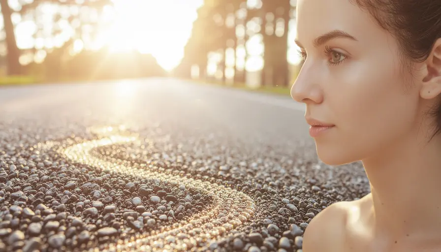 Mujer de pie en un laberinto de piedras al amanecer, contemplando el horizonte y la idea ¿Y si tu propósito o Ikigai no existe? ¡Invéntalo!