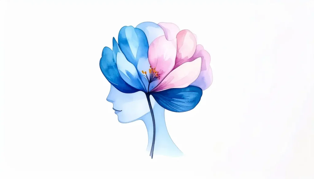 Flor azul y rosa abierta que simboliza la expansión mental y los beneficios del mindfulness en el cerebro