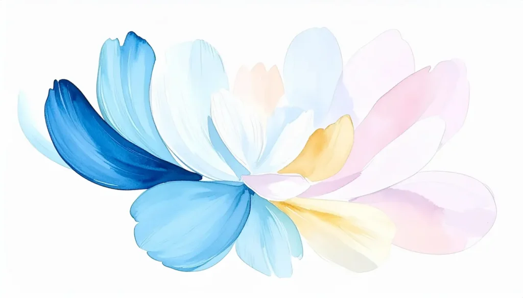 Flor multicolor con pétalos en tonos azul, rosa, lila y dorado, representando la diversidad de aplicaciones del mindfulness en la vida diaria.