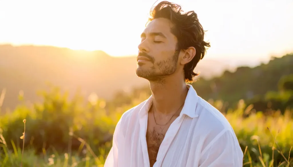 Hombre meditando al atardecer, por qué practicar mindfulness