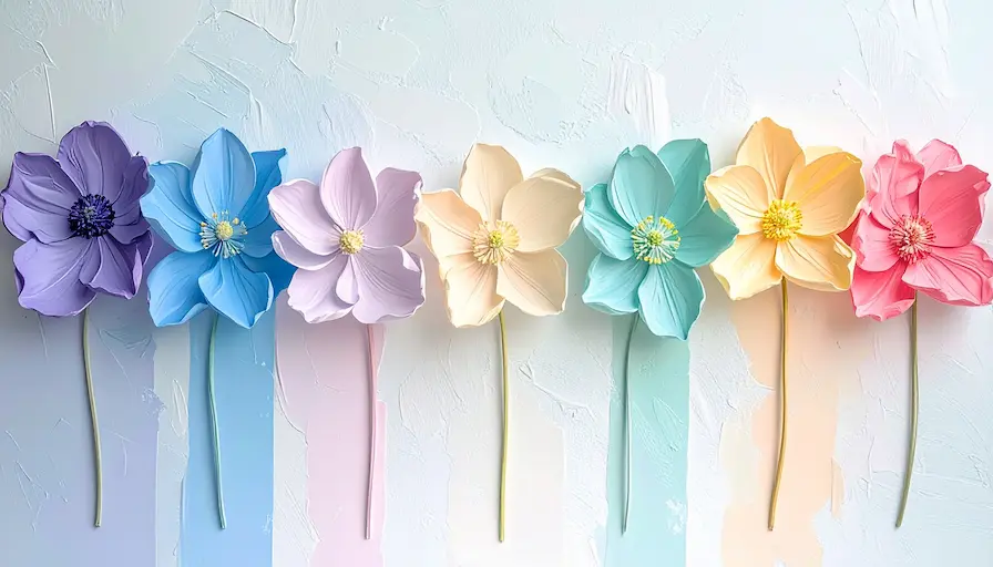 Pilares del enfoque del manejo de emociones representados por flores de colores vibrantes en una fila, simbolizando armonía y crecimiento emocional.