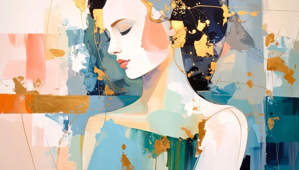 Ilustración artística de una mujer en actitud reflexiva, con tonos suaves y pinceladas doradas, representando la complejidad de la ansiedad y la introspección. ¿Qué es la ansiedad? Explicación del Alt Text: