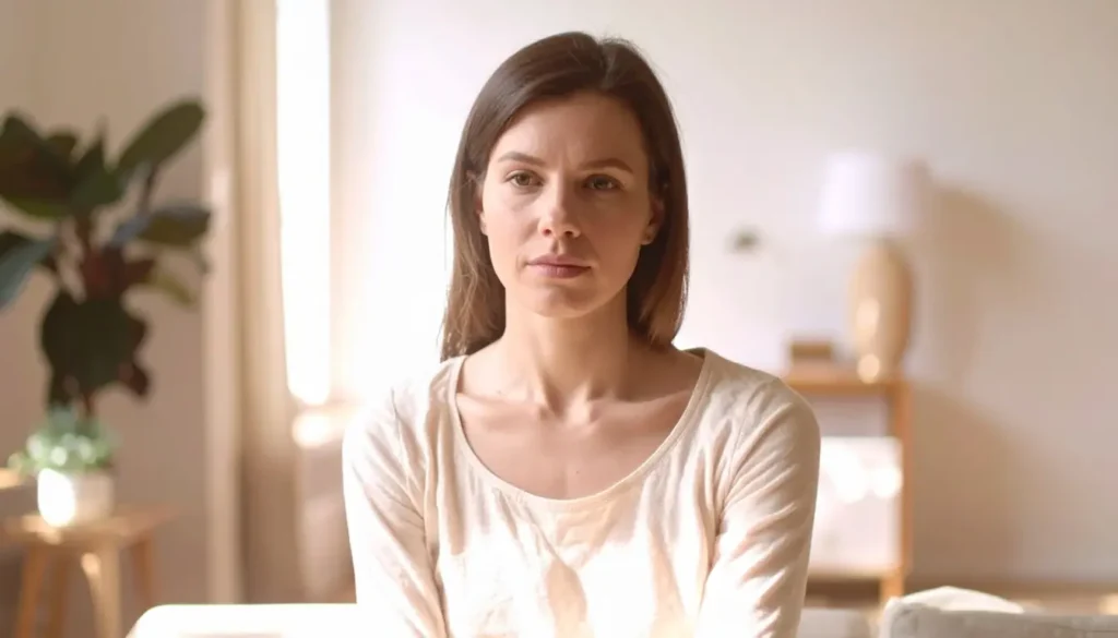 Persona sentada en silencio, con expresión introspectiva, relacionada con por qué tengo pensamientos negativos