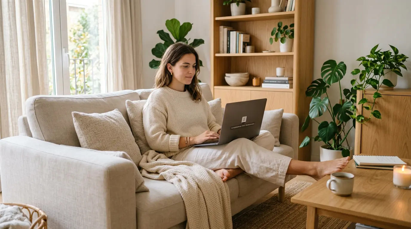Mujer adulta en un espacio cálido y sereno durante un acompañamiento para adultos con TDAH y ansiedad en línea